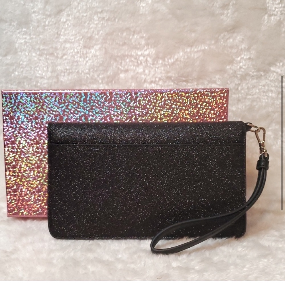 KATE SPADE NWT Joeley Multifunction Wristlet Wallet Black Sparkle Leather IN BOX - Picture 4 of 15